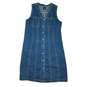 Gap Women's Sz 14 Button Up Sleeveless Denim Mini Dress Y2K Retro Cottage
